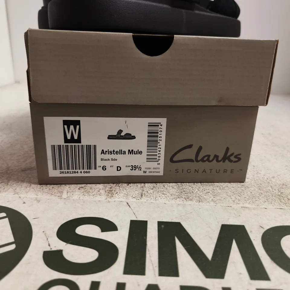 CLARKS SIGNATURE ARISTELLA MULE – BLACK SUEDE, WOMEN’S SANDALS (UK 6)