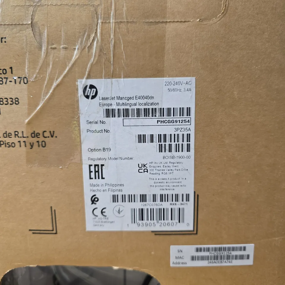 HP LASER JET MANAGED E40040 PRINER BOXED WITH MANUAL