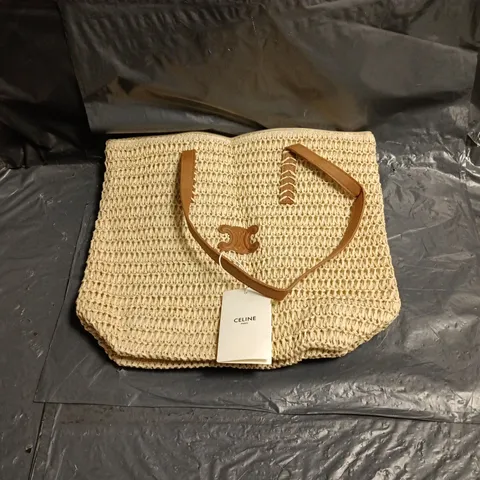 CELINE PARIS WOVEN STRAW TOTE BAG – NATURAL WITH TAN LEATHER HANDLES
