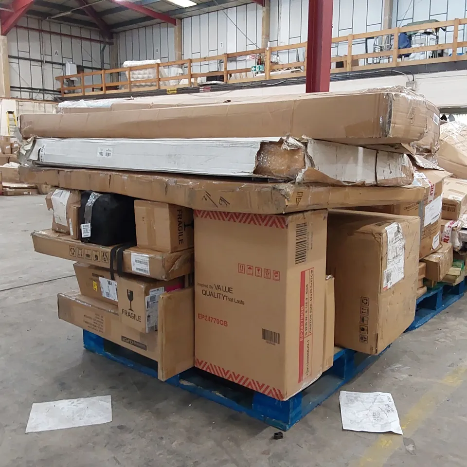 PALLET OF ASSORTED FURNITURE PARTS AND CONSUMER GOODS 