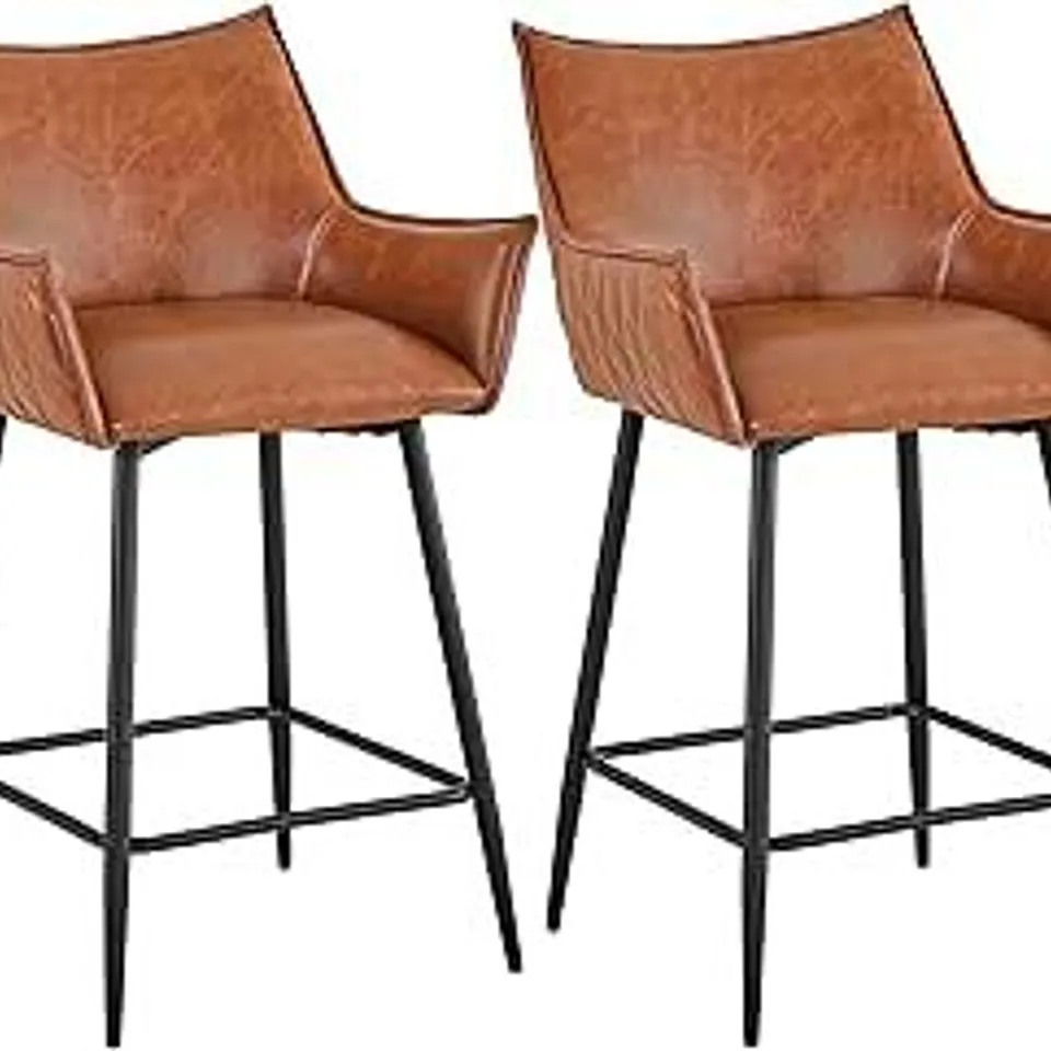 BOXED YAHEETECH PU LEATHER BAR STOOLS BROWN, 2PCS