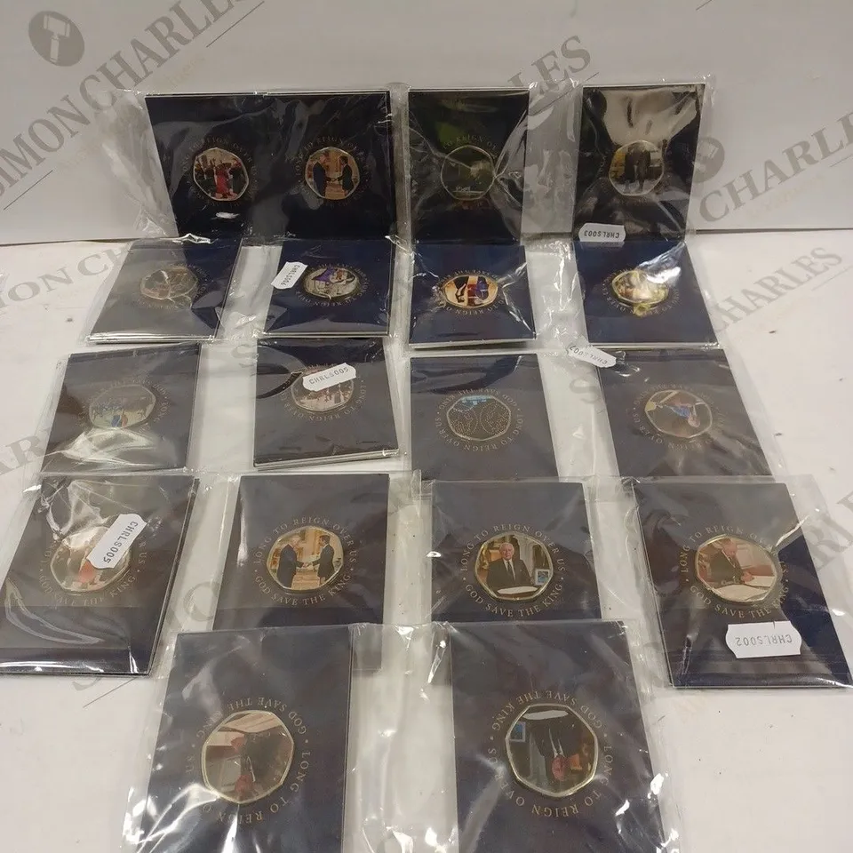 BOX TO CONTAIN APPROX. 36 X COMMEMORATIVE BRITISH COINS. DESIGNS VARY