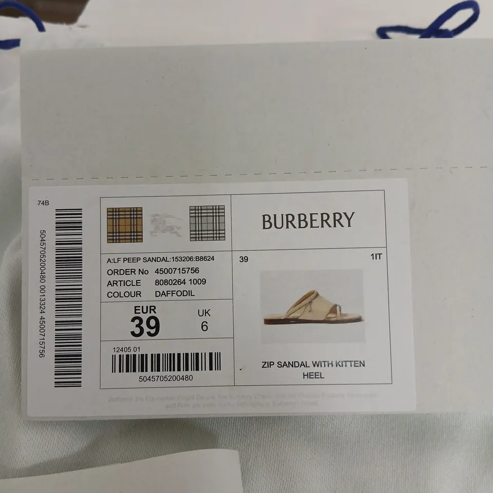 BURBERRY ZIP SANDAL WITH KITTEN HEEL – DAFFODIL BEIGE (EU 39 / UK 6)