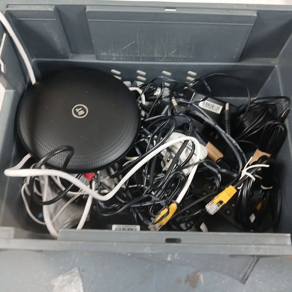 LOT OF ASSORTED HOUSEHOLD ITEMS TO INCLUDE ROUTERS, REMOTES AND CABLES