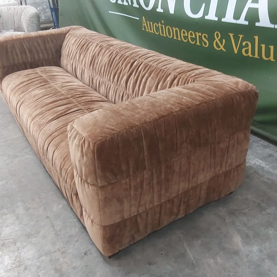 QUALITY DESIGNER PLAZA 4 SEATER VELORE FABRIC SOFA - BRONZE