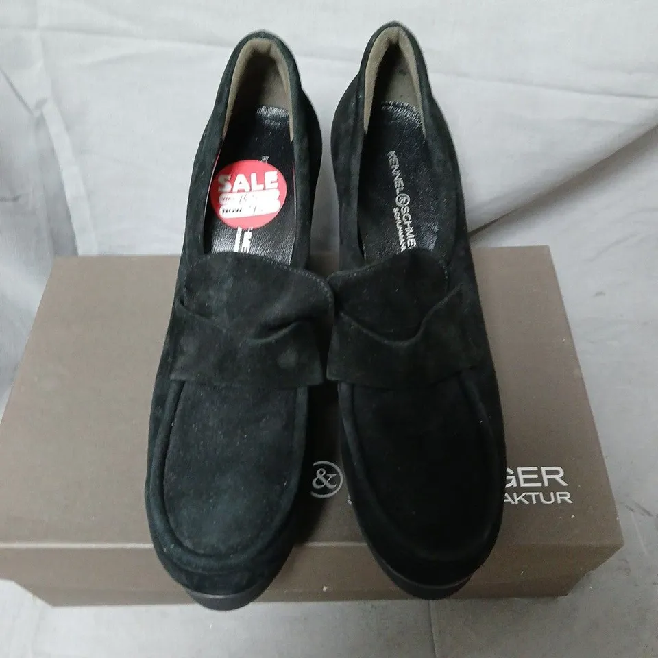 KENNEL & SCHMENGER 51120 BLACK HI WEDGE – WOMEN’S SUEDE LOAFERS, UK 4, BOXED
