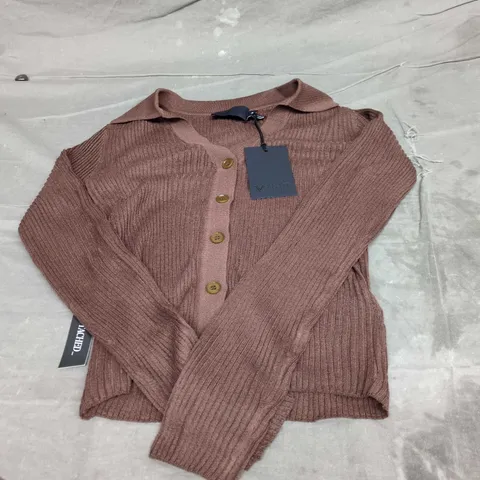 MINT VELVET SHEER COLLAR KNIT SHIRT IN BROWN SIZE M