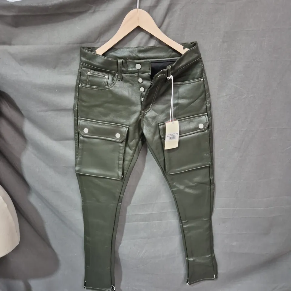 LEATHER SNAP CARGO PANTS – OLIVE, UK 28 
