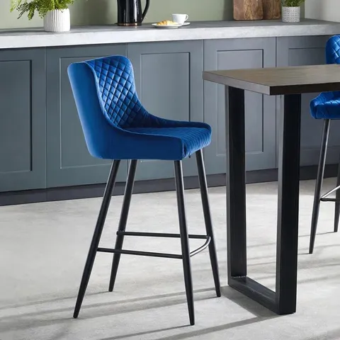 BOXED OESCH 76CM BAR STOOL - VELVET BLUE 