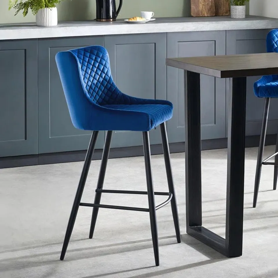 BOXED OESCH 76CM BAR STOOL - VELVET BLUE 