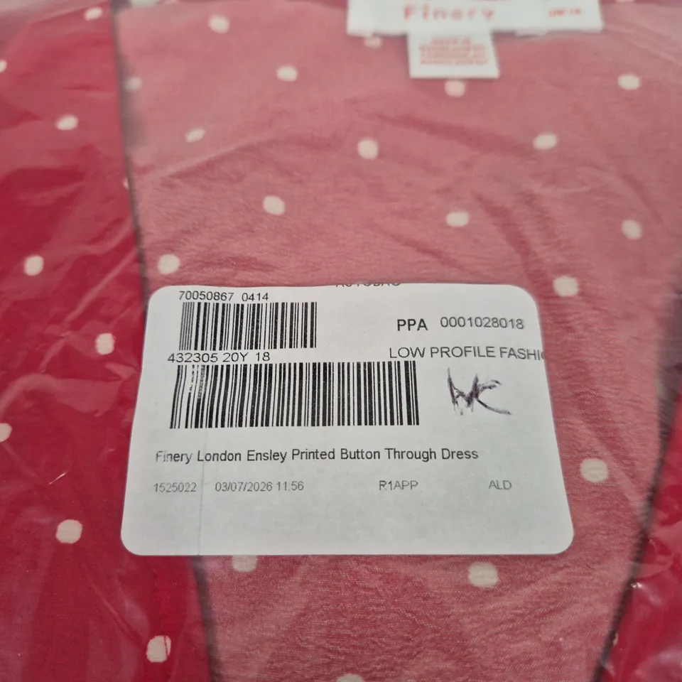 FINERY LONDON ENSLEY PRINTED BUTTON-THROUGH DRESS – UK 18