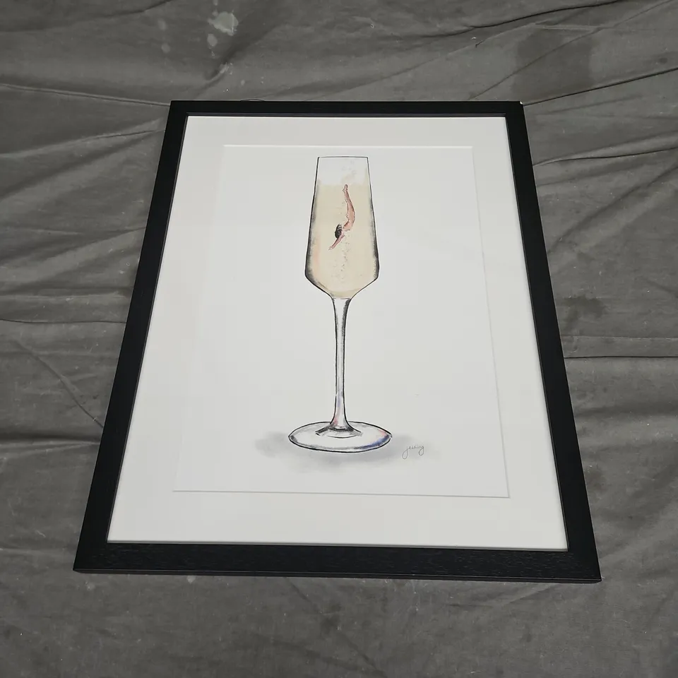 JO LAING FRAMED MAKE A SPLASH CHAMPAGNE ART PRINT - COLELCTION ONLY
