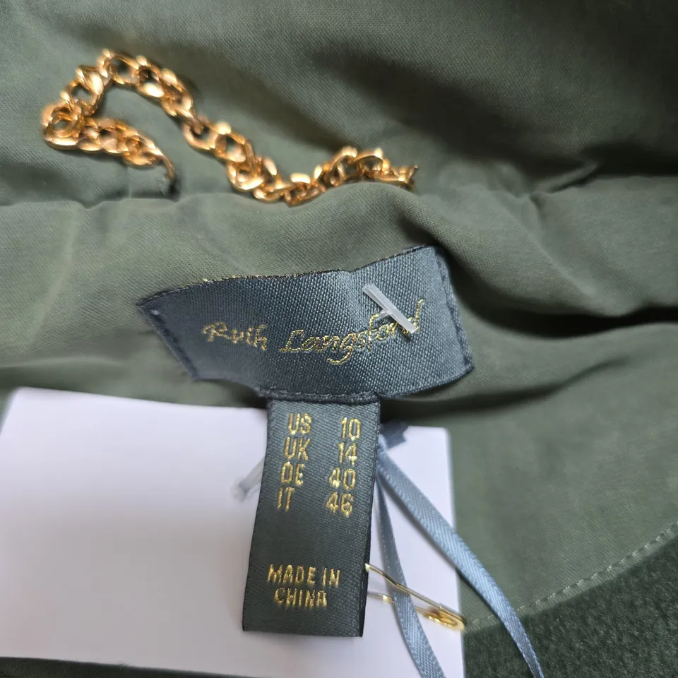 RUTH LANGSFORD HOODED QUILTED VEST – OLIVE GREEN, UK 14 (US 10) 