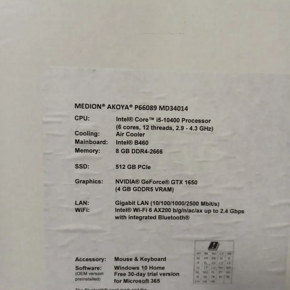 MEDION AKOYA P66089 MD34014 COMPUTER WITH KEYBOARD, PLEASE NOT BOX SPECIFICATIONS MAY NOT MATCH ITEMS CORE COMPONENTS - COLLECTION ONLY