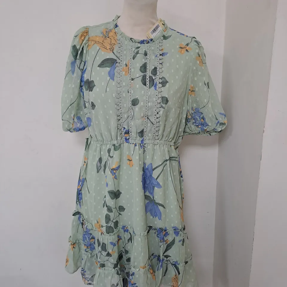 OASIS PETITE LACE TRIM FLORAL CHIFFON SKATER DRESS SIZE 14