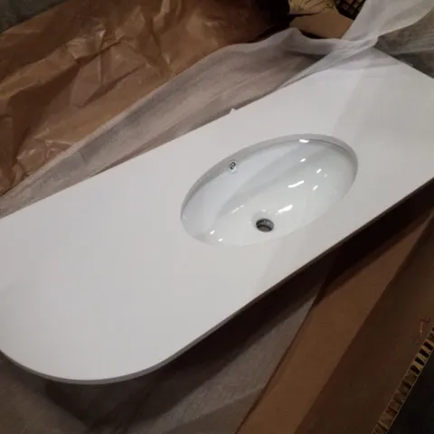 BRAND NEW BOXED CALYPSO SOLID SURFACE DOUBLE CURVE WORKTOP WITH UNDERMOUNT BASIN - WHITE STONE - 1286×465MM