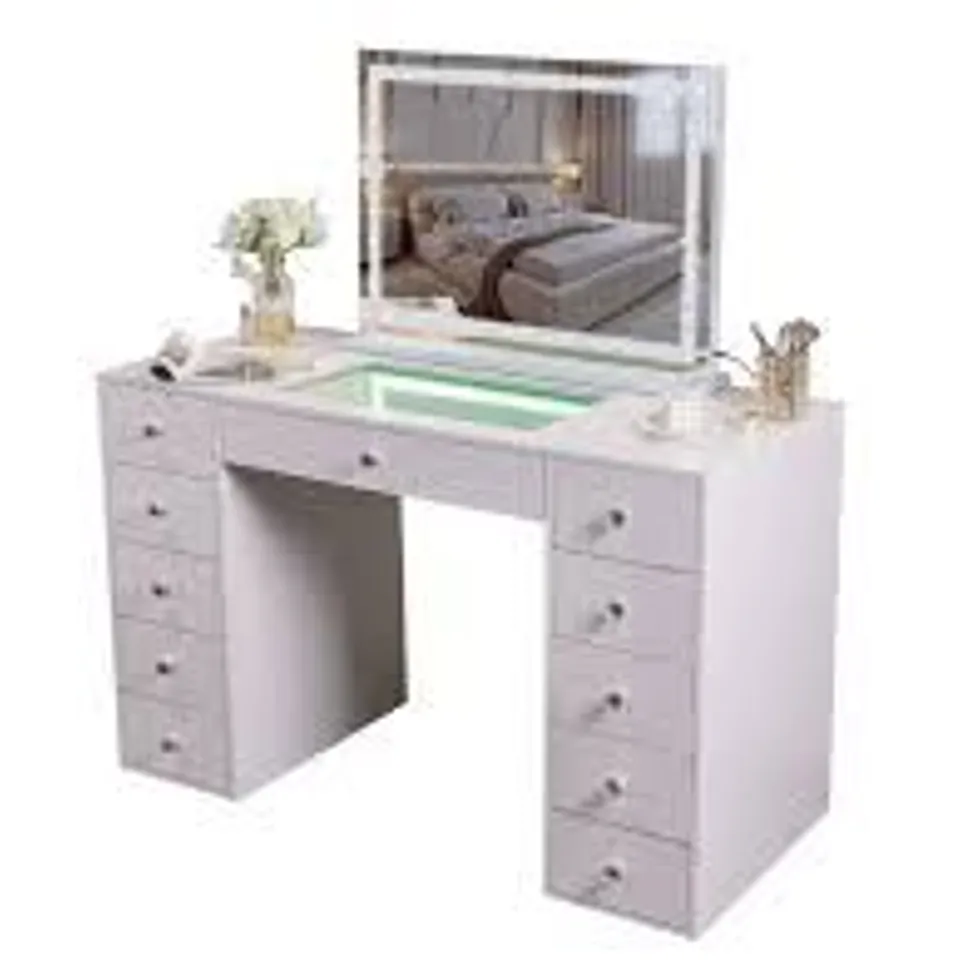BOXED DRESSING TABLE WITH LIGHTS, VANITY DESK WITH MIRROR (3 BOXES)