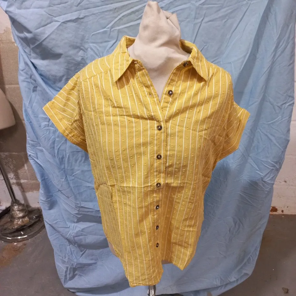 WHITE STUFF YELLOW STRIPED SHORT-SLEEVE SHIRT, UK 8 (EU 36, US 4)