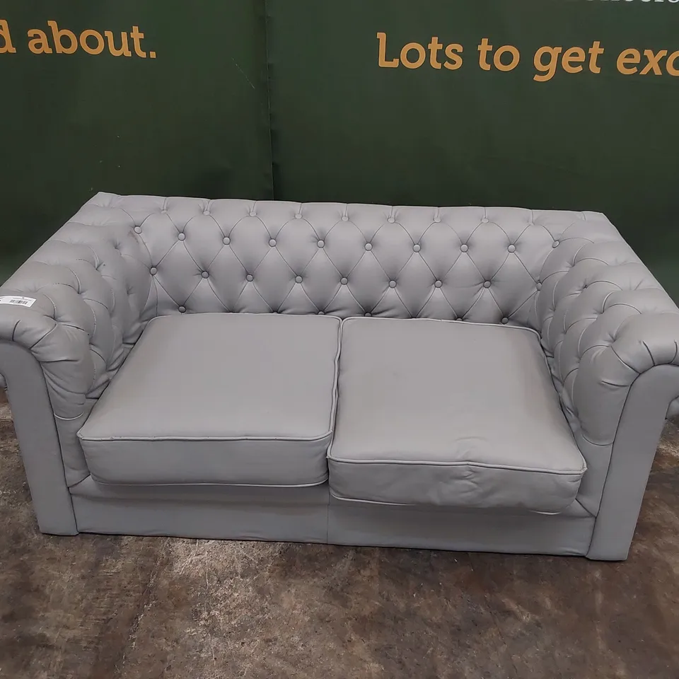 DESIGNER TWO SEATER CHESTERFIELD SOFA GREY LEATHER 