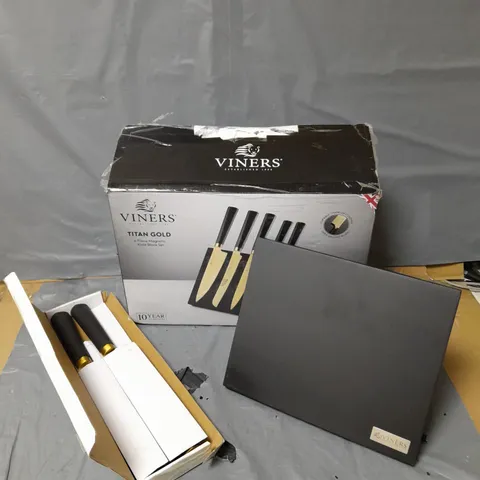 BOXED VINERS TITAN GOLD 6 PIECE MAGNETIC KNIFE BLOCK SET