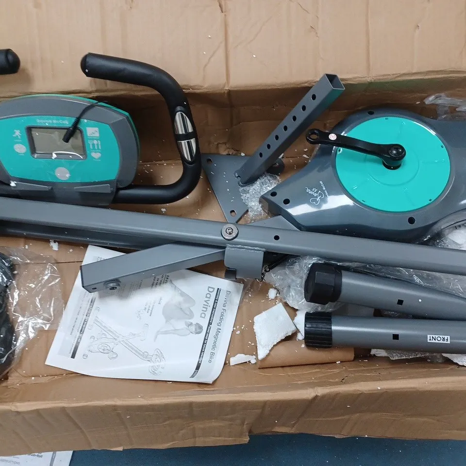 BOXED DAVINA FITNESS FOLDING MAGNETIC EXERCISE BIKE - MINT - COLLECTION ONLY