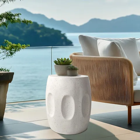 BOXED OUTDOOR SIDE TABLE, 18.9" CEMENT OUTDOOR END TABLES FOR PATIO
