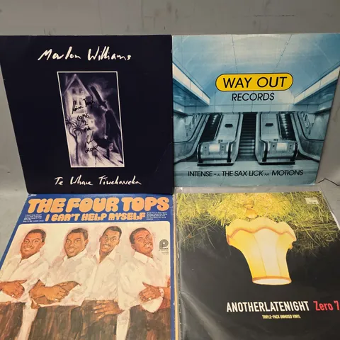 BOX OF APPROXIMATELY 9 ASSORTED VINYL'S TO INCLUDE - WAY OUT RECORDS , THE FOUR TOPS I CANT HELP MYSELF ETC