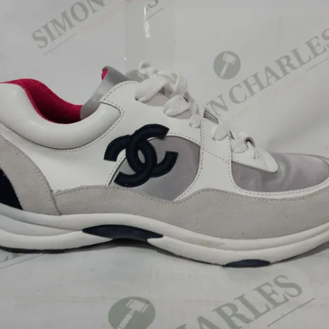 PAIR OF CHANEL TRAINERS IN WHITE/METALLIC SILVER EU SIZE 41