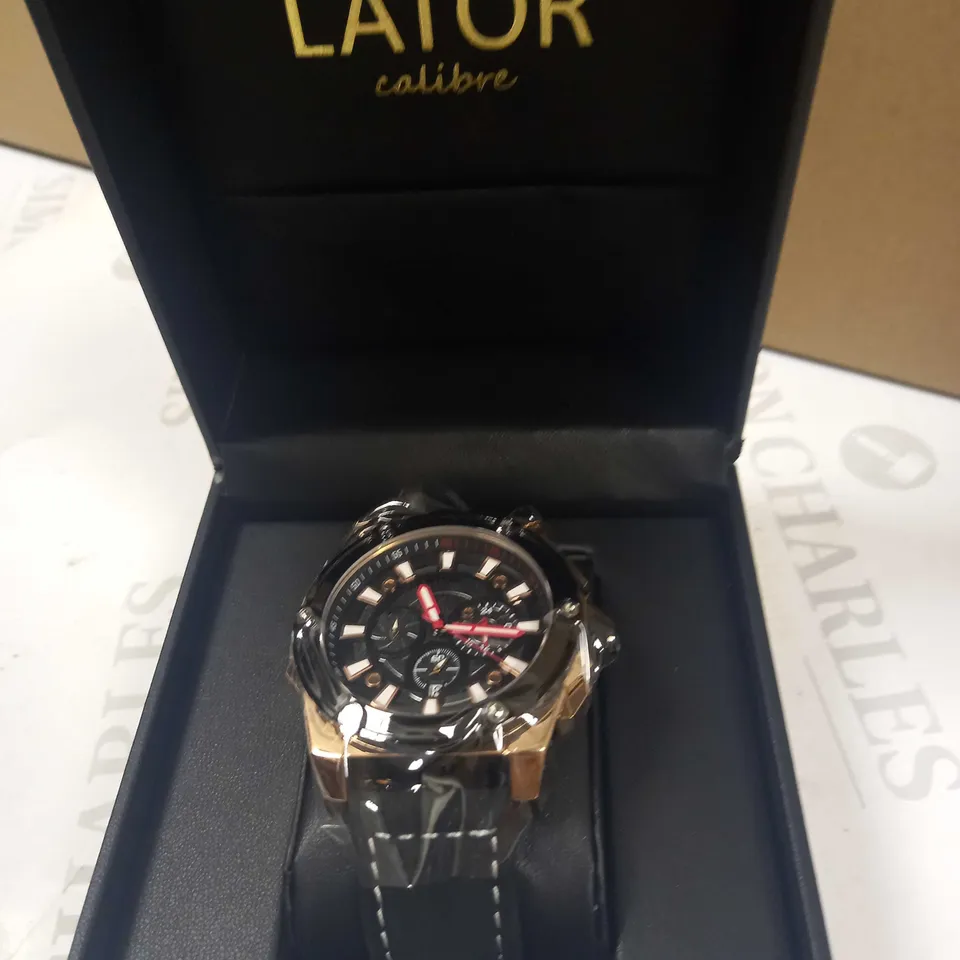 LATOR CALIBRE BLACK DIAL LEATHER STRAP WRISTWATCH RRP £635