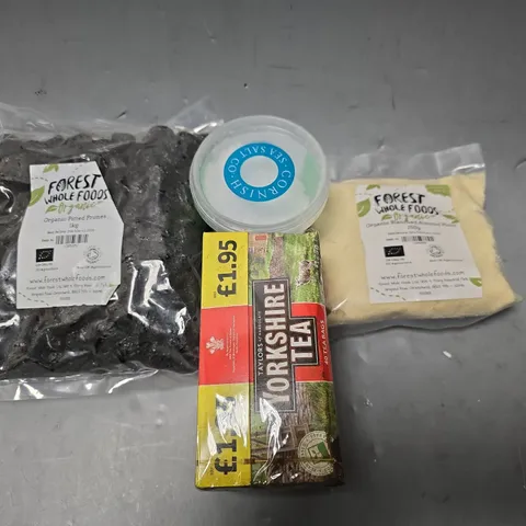 APPROXIMATELY 12 ASSORTED FOOD & DRINK ITEMS TO INCLUDE - forest whole foods almond flour , Yorkshire tea bags , sea salt flakes etc