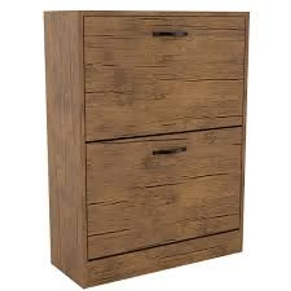 BOXED VIDA 2 DRAWER SHOE CABINET - ANTIQUE BROWN (1 BOX)