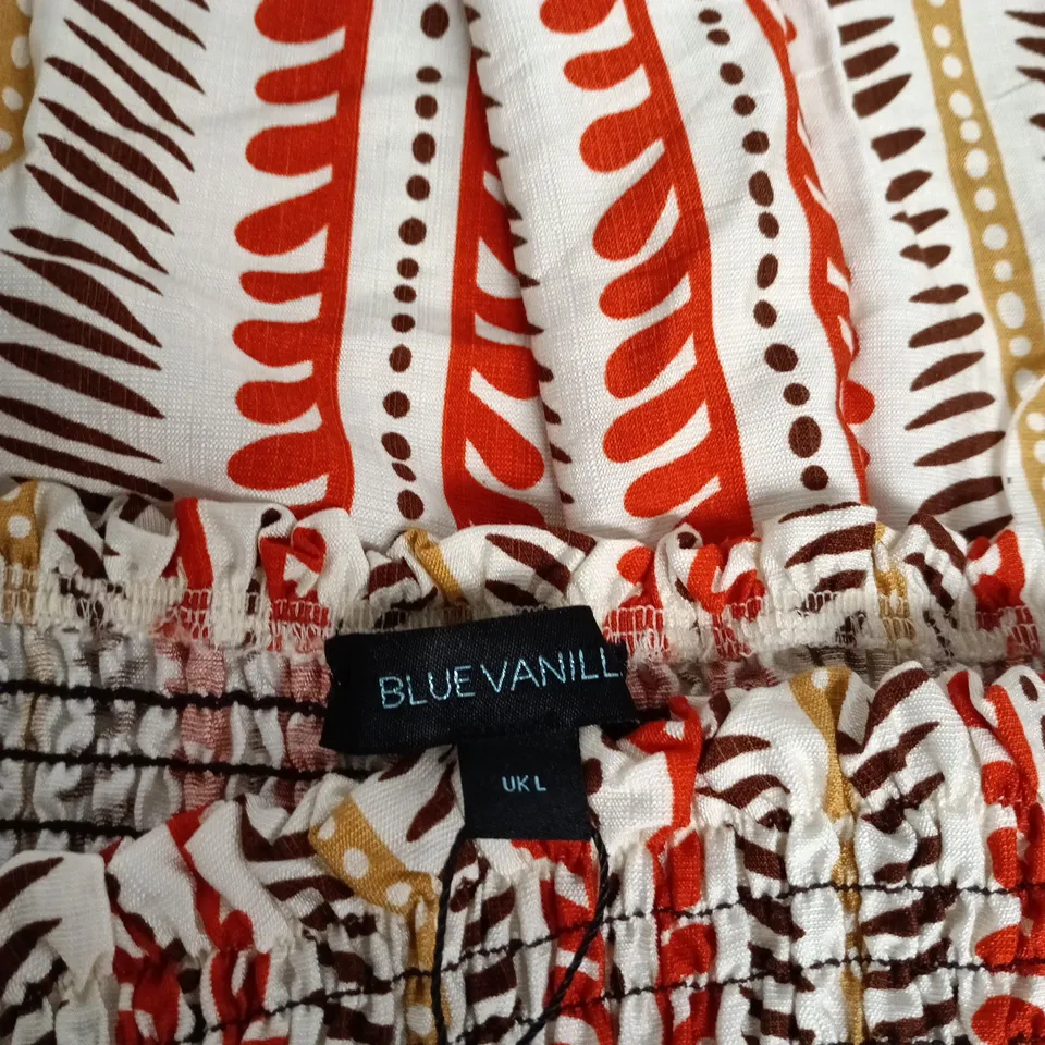 BLUE VANILLA ORANGE PATTERN SHIRT MIDI STRIPE DRESS – UK SIZE L