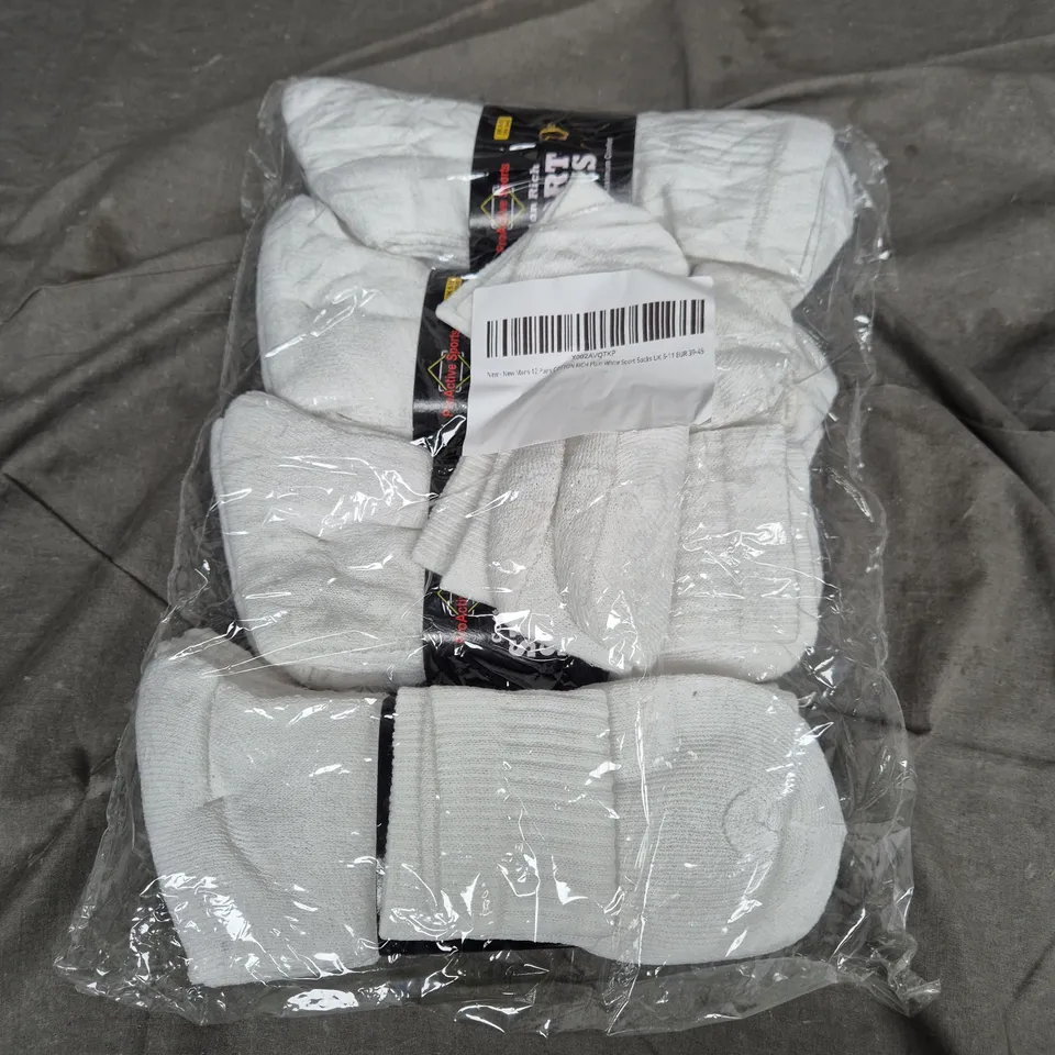 PROACTIVE SPORTS COTTON RICH WHITE SPORT SOCKS, 12 PAIRS, UK 5-11 (EUR 39-45) – SEALED
