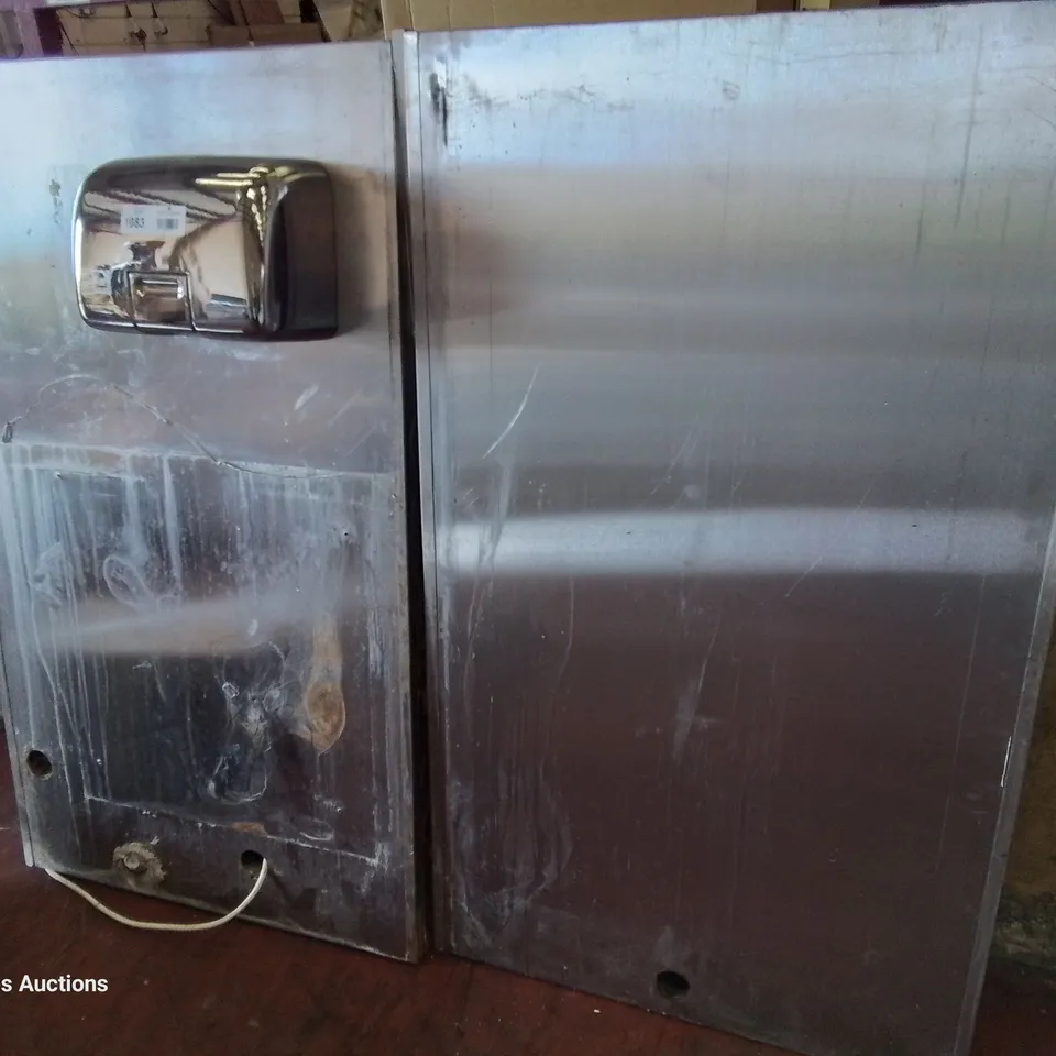 TWO STAINLESS STEEL CKAD PANELS 1 WITH AIRDRI HAND DRYER