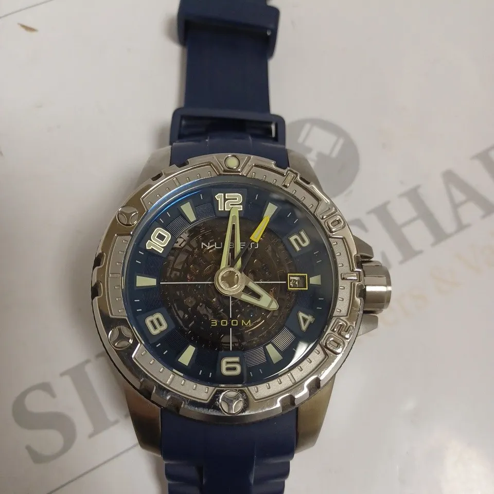 NUBEO AUTOMATIC STAINLESS STEEL WATCH WITH SILICONE STRAP NAVY