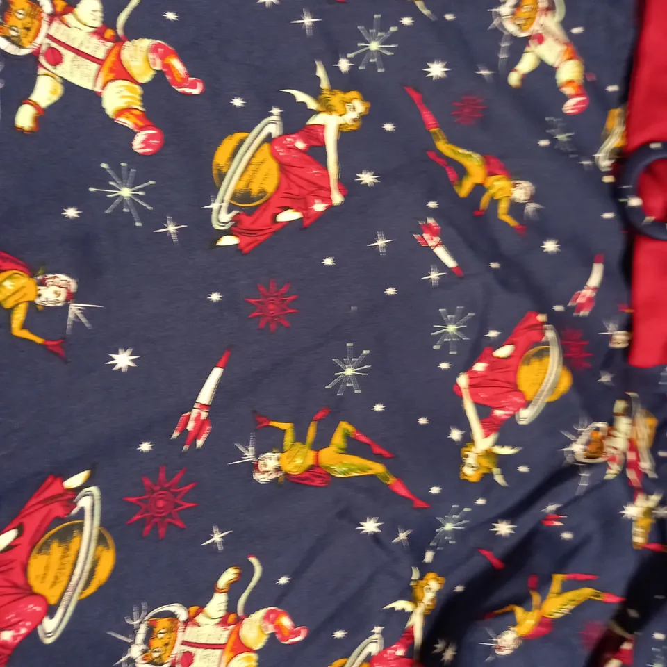 BANNED RETRO CAT IN SPACE THEMED DRESS WITH RED TRIM - L