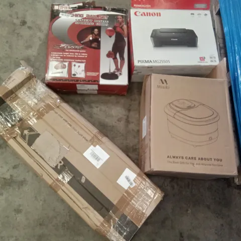 PALLET OF ASSORTED ITEMS INCLUDING CANON PIXMA MG2550S, MISIKI FOOT SPA MASSAGER, BOXING BALL SET, XGEAR CAMPING LOUNGE CHAIR, KOOLLA ELECTRIC OVEN, CLOTHES DRYING RACK