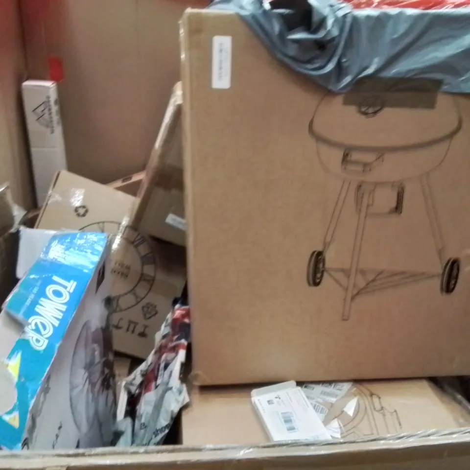 PALLET OF ASSORTED HOUSEHOLD GOODS AND PRODUCTS TO INCLUDE;AIR COOLER,CLOCK,BABY WALKER