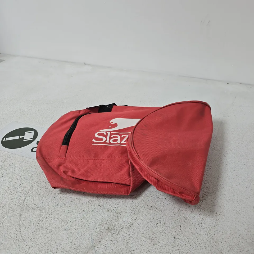 BOX OF APPROXIMATELY 15 ASSORTED ITEMS INCLUDING SLAZENGER BAG AND GREEN BASEBALL CAP 