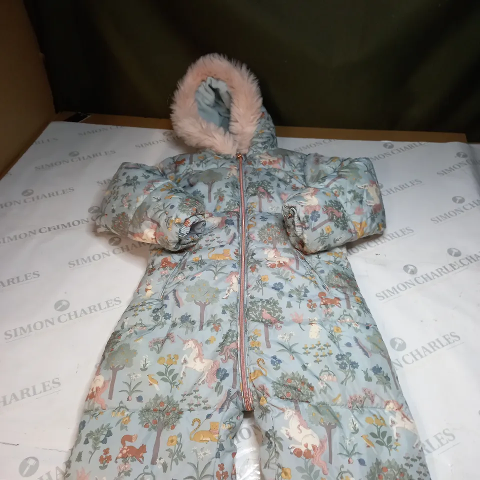 GIRLS ZIPPED ALL IN ONE SNOWSUIT WITH FAUX FUR HOOD SIZE UNSPECIFIED