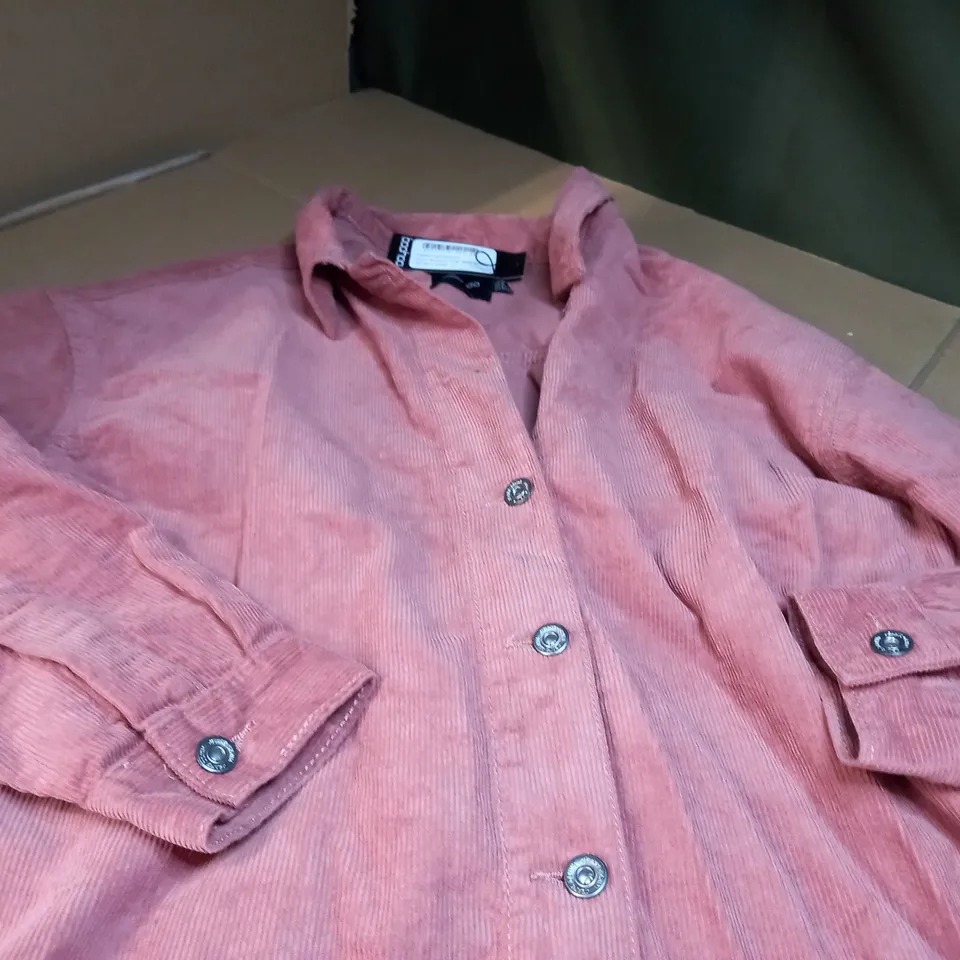 BOOHOO DUSTY PINK CORD RUCHED SIDE SHIRT DRESS - SIZE 12