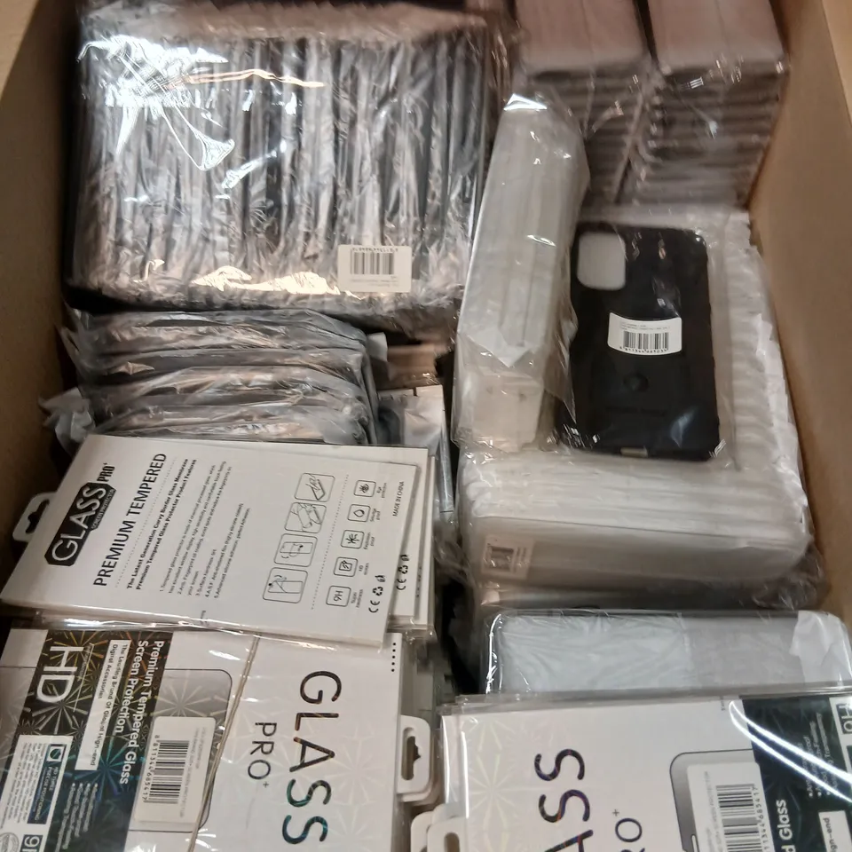 LARGE QUANTITY OF ASSORTED ELECTRONICAL DEVICE PROTECTIVE PRODUCTS TO INCLUDE; BLACK CASE FOR SAMSUNG A56 AND GLASS PRO+ PREMIUM TEMPERED