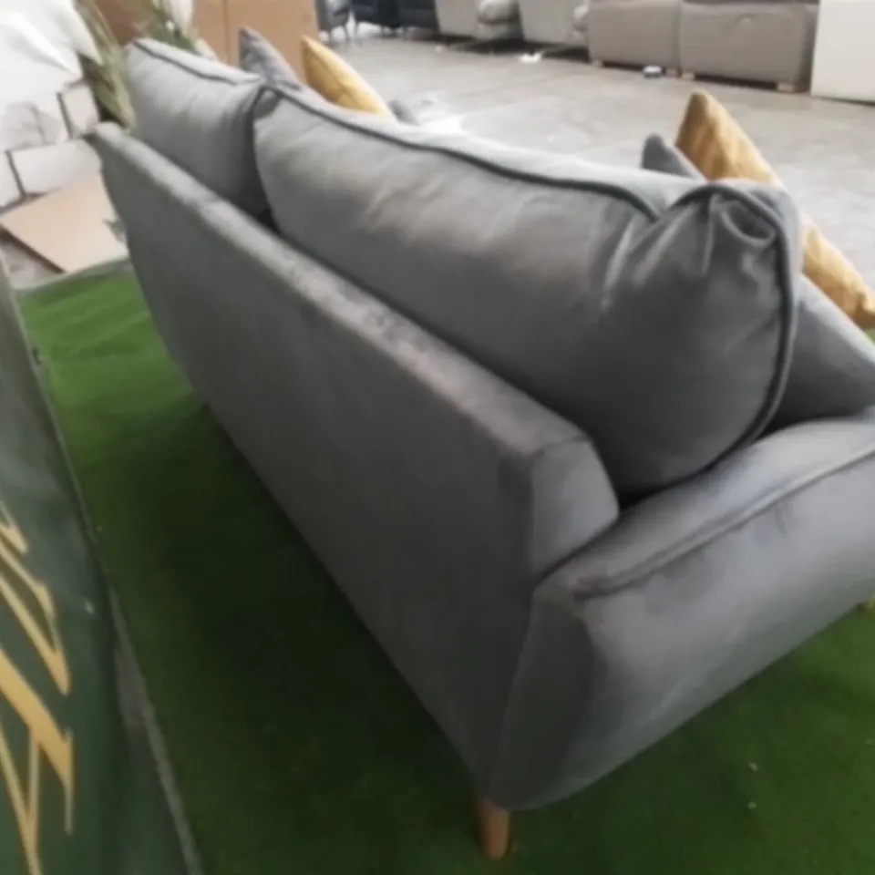 DESIGNER PERTH GREY VELVET THREE SEATER SOFA