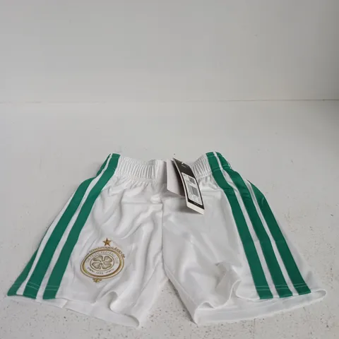 ADIDAS CELTIC FC WHITE/GREEN SHORTS CHILDRENS AGE 7 - 8 YEARS
