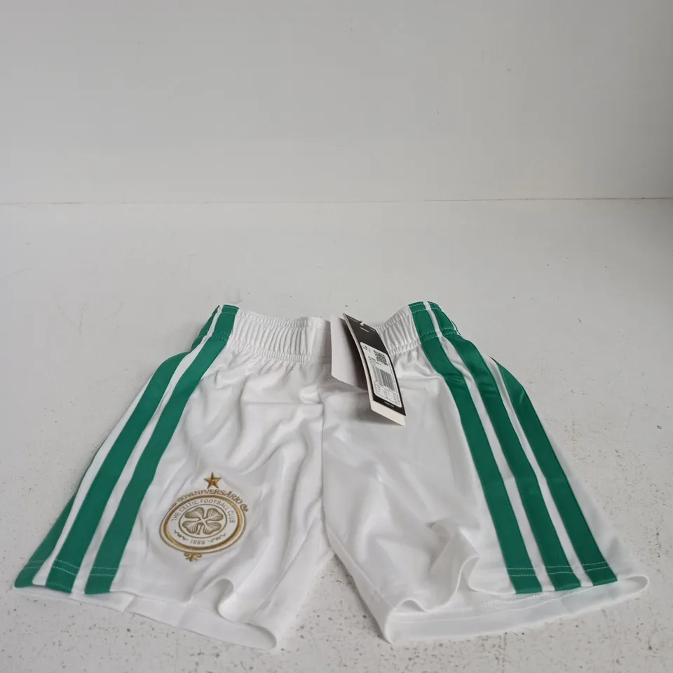 ADIDAS CELTIC FC WHITE/GREEN SHORTS CHILDRENS AGE 7 - 8 YEARS