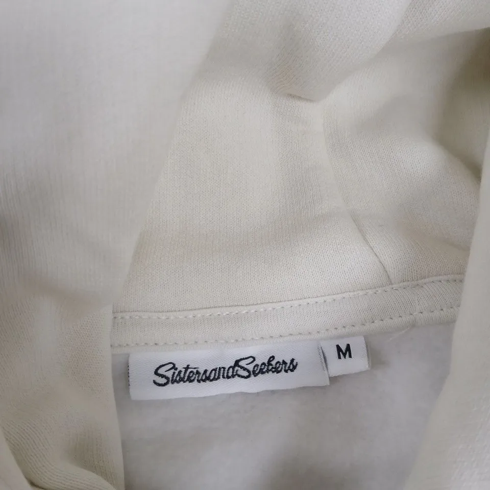 SISTERS AND SEEKERS WHITE HOODIE, SIZE M