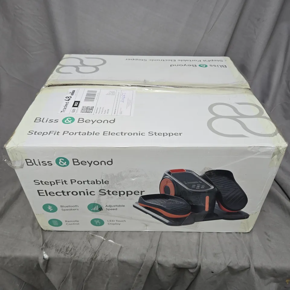BOXED BLISS & BEYOND STEPFIT PORTABLE ELECTRONIC STEPPER IN BLACK