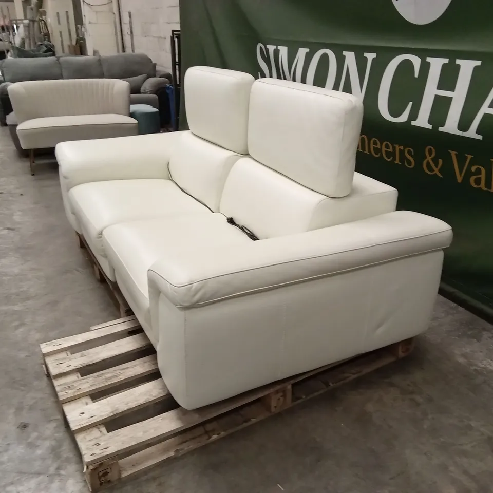 QUALITY DESIGNER ITALIAN MADE FLAVIO 2 SEATER ELECTRIC RECLINER LEATHER SOFA - WHITE