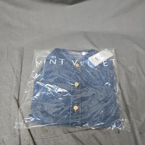 MINT VELVET PUFF SLEEVE DENIM BLOUSE IN BLUE SIZE S