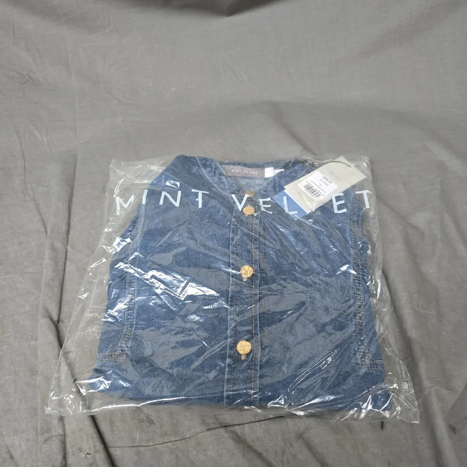 MINT VELVET PUFF SLEEVE DENIM BLOUSE IN BLUE SIZE S